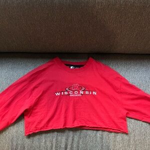Red cropped long sleeve Wisconsin Badgers shirt